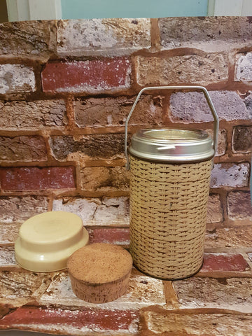 Whicker effect tin vintage thermos flask cork stopper and lid
