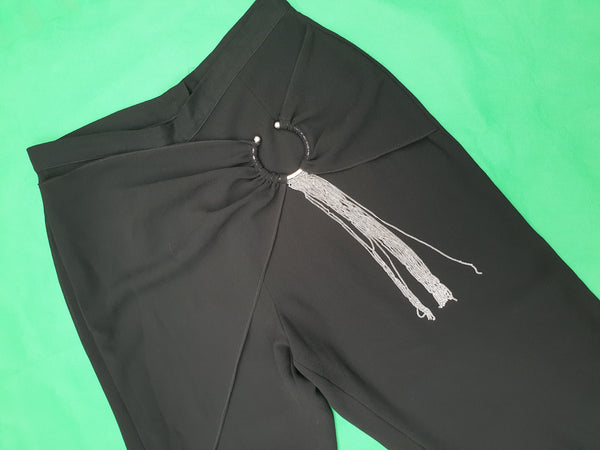 90s Roman Originals black Crepe trousers/chain detail UK12