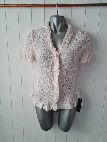 Roman blush pink scallop hem blouse fitted top, new with tags