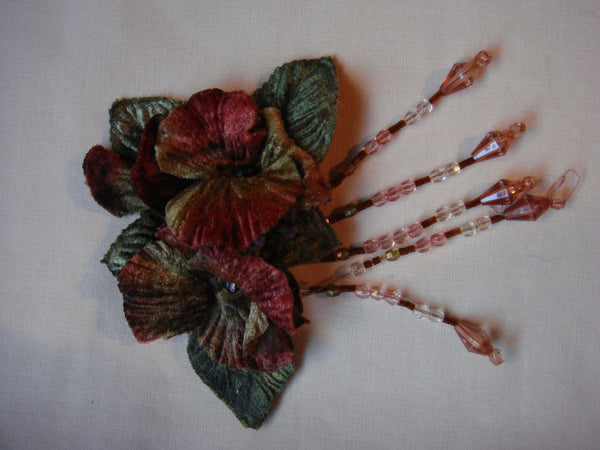 Vintage 1930 40s silk pansies broach