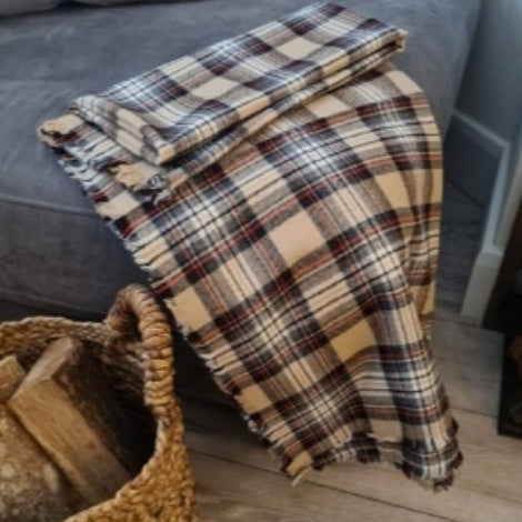 Tartan shawl, Heather Valley, Made in Edinburgh, Craft Made 703 Camel Stewart, 150cm x 150cm Square shawl, wrap, blanket, throw