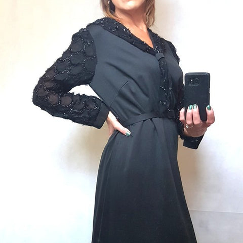 Philip Dale 70s cocktail dress in black with sparkle - Free uk postage
